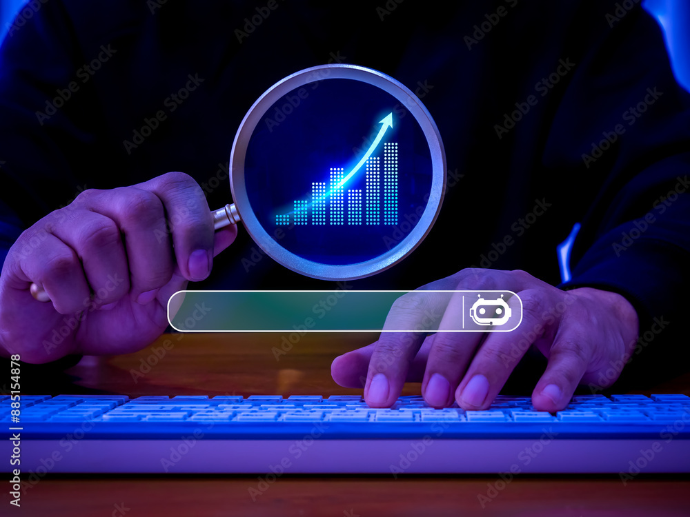 Poster ai searching tools technology, assistant and customized concept, ai search engine bar showing while 