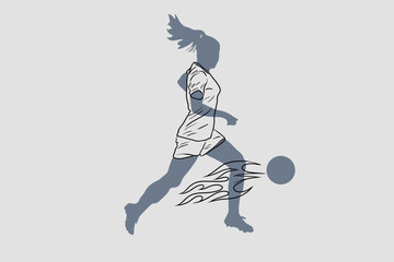 Sportswomen Outlines, Football, Ball, Game, Victory, Team Play, Sportswear, Vector Graphics, Style, Flame