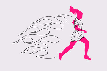 Sportswomen Outlines, Football, Ball, Game, Victory, Team Play, Sportswear, Vector Graphics, Style, Flame