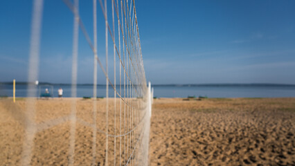 Volleyball court on the beach overlooking the lake