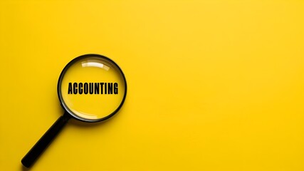 a yellow magnifying glass with text accounting, Managerial accounting, Financial statements,