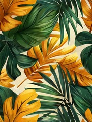 Seamless Leaves Pattern with White Background and Green-Gold Color Palette