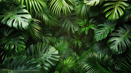 Lush Tropical Leaves Background.
