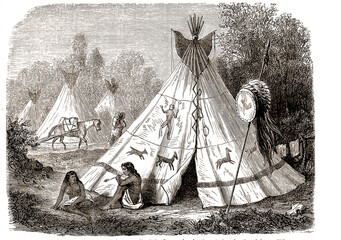 Daily life in Comanche Indian camp and wigwam © DimitriDim