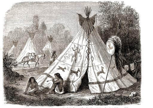 Daily life in Comanche Indian camp and wigwam