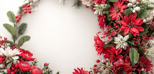  A white background decorated with a collection of several white and red flowers