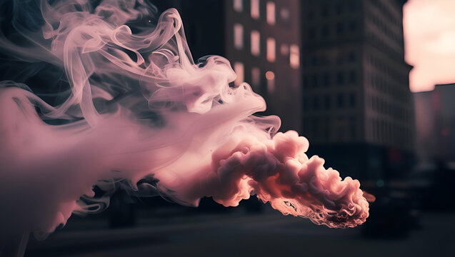 AI-generated illustration of a pink, fluffy pastel ink smoke cloud on a black background.