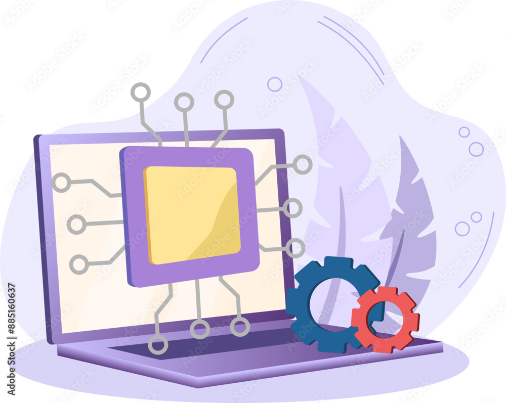 Aufkleber illustration of artificial intelligence development process using laptop computer