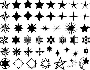Set of black and white stars isolated on transparent or white background