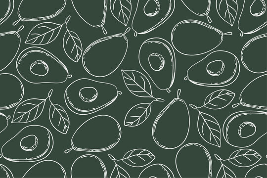 seamless pattern avocado vector drawing