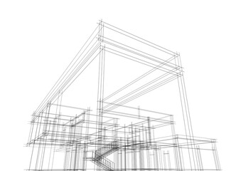 house building sketch architecture 3d illustration