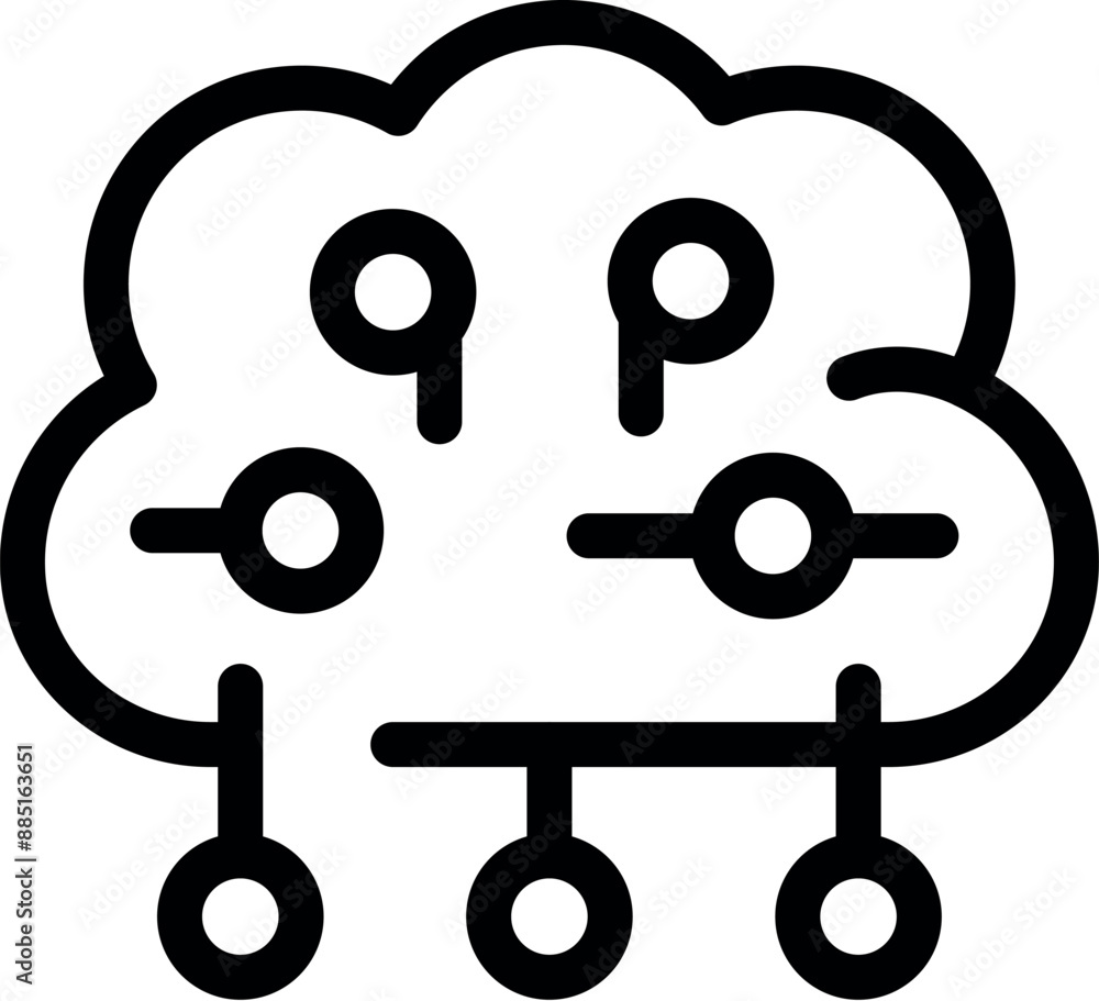 Poster simple line icon of a cloud computing scheme connecting data points