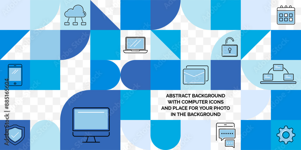 Poster Blue abstract background with various computer icons