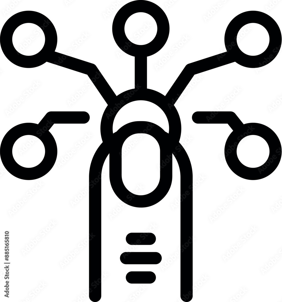 Poster line icon of a finger touching a digital network, symbolizing multitasking, efficiency and digital d