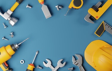 Set construction tools perfect for DIY, carpentry, and home improvement concepts. 3D Render
