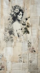 Wallpaper ephemera pale Angel newspaper collage painting.
