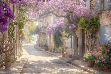 Charming French Village Street Bathed in Sunlight