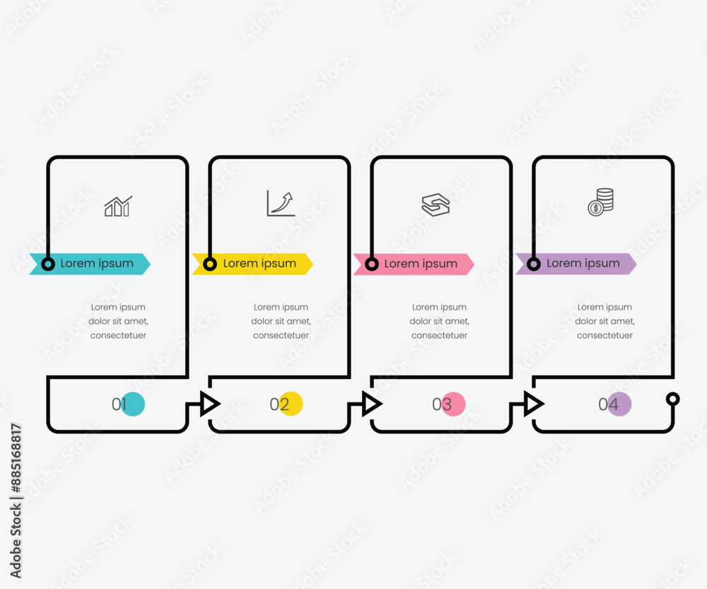 Poster business infographic template process with simple geometry square, rectangle, circle, triangle, curv