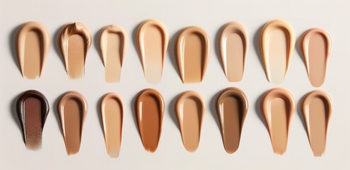  A row of several liquids streaked on a white wall with different color tones