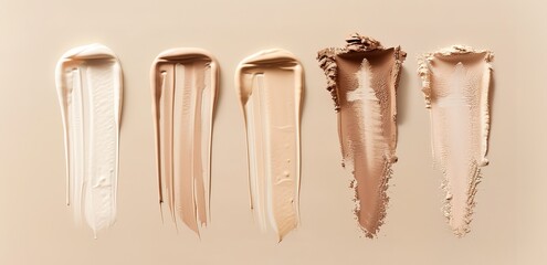 Five pieces of liquid scratched on a light brown wall with different color tones