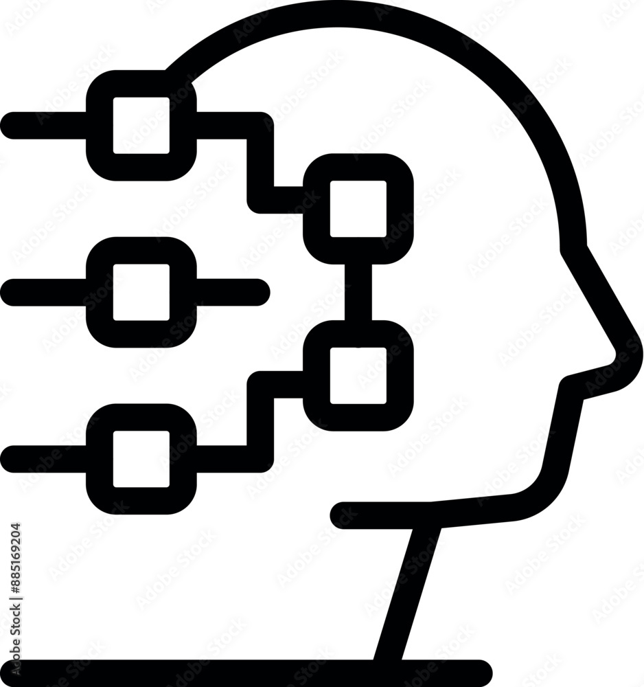 Poster human head silhouette with a neural network processing data, symbolizing artificial intelligence and