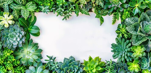 Collection of several green leaves surrounding a white background
