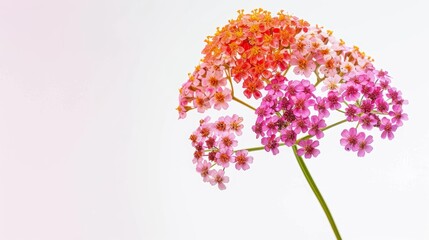 Fototapeta premium Yarrow flower achillea millefolium blooming with a colorful gradient from pink to orange on a white background