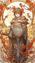 Obraz premium An art nouveau drawing of a owl comics architecture publication.
