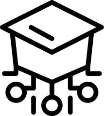 Graduation cap connecting to a network, symbolizing the concept of online education and digital learning