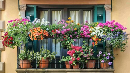 Fototapeta premium A balcony filled with colorful flowers