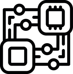 Black and white icon of a circuit board, representing electronic engineering and computer hardware