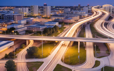 Fototapeta premium Vehicles' light trails streak across the Aokema overpass.