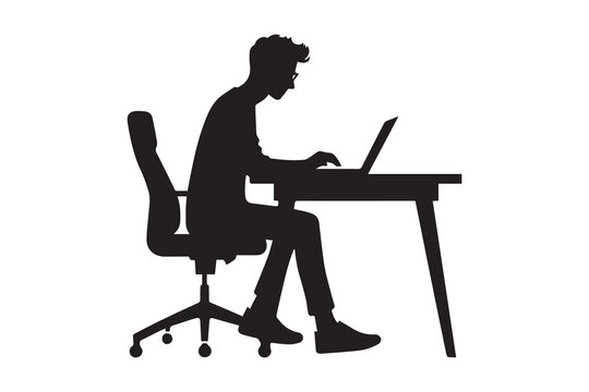 recommend clip art: a man working on a laptop at a desk silhouette