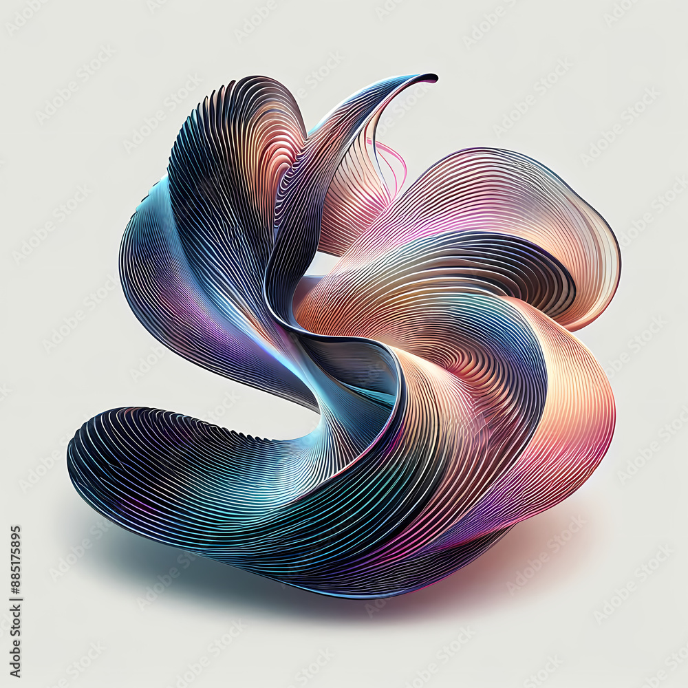 Poster abstract design featuring wavy iridescent shape rendered fluid lines