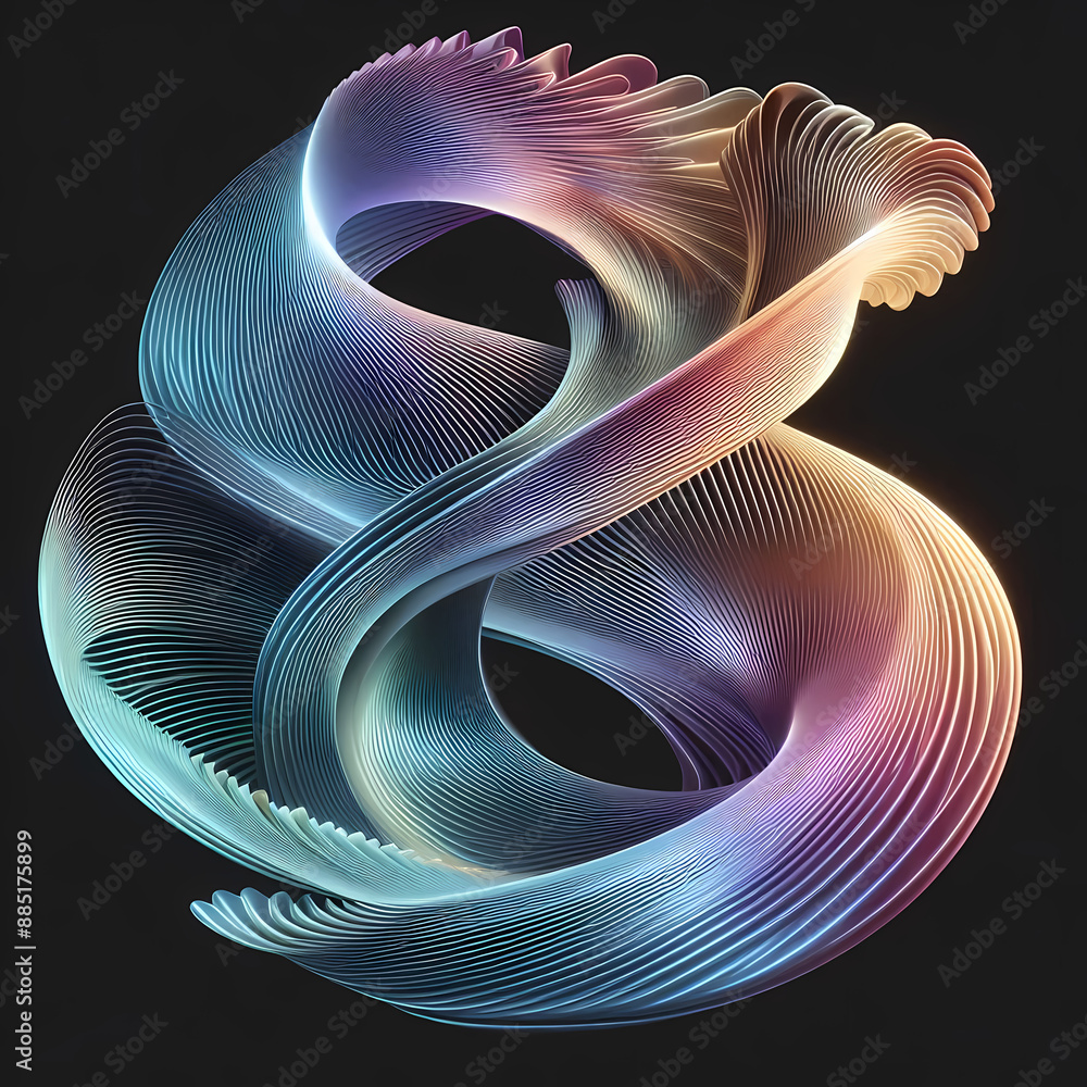 Poster abstract design featuring wavy iridescent shape rendered fluid lines
