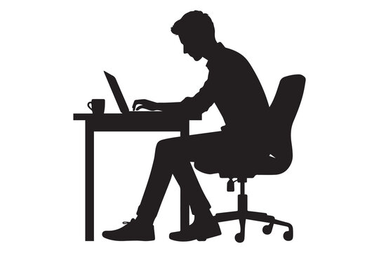 recommend clip art: a man working on a laptop at a desk silhouette