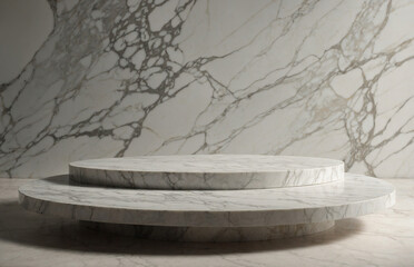 Elegant empty podium with marble texture and subtle lighting