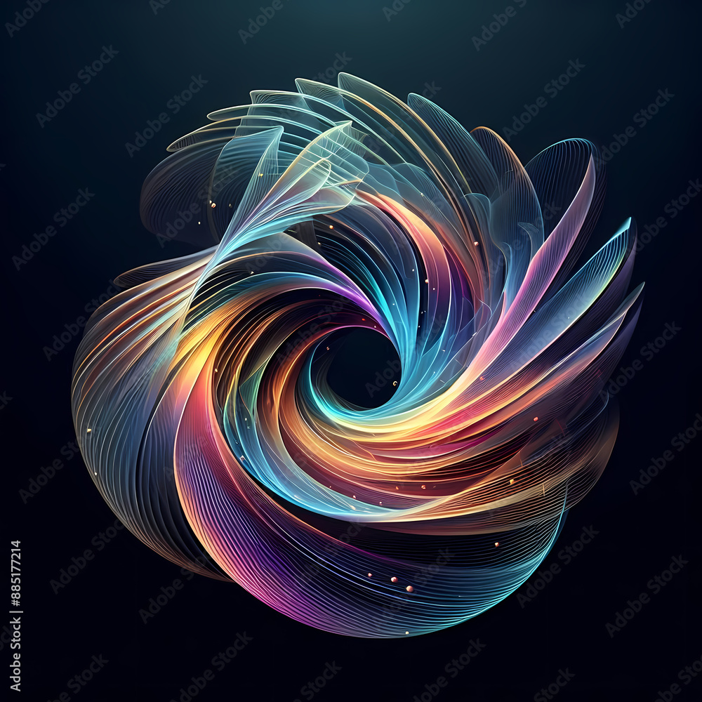 Poster abstract iridescent shape dark background design rendered