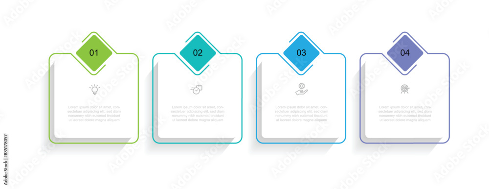 Poster 4 step process table infographic template with icons and square concept