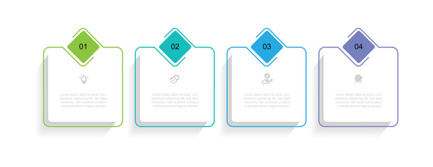 4 step process table infographic template with icons and square concept