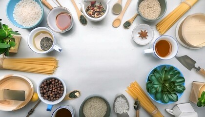 Spices and herbs around the empty space