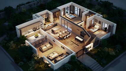 Fototapeta premium 3D Floor plan of a home 3D illustration Open concept living apartment layout background