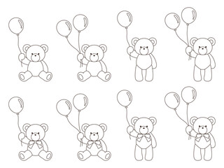風船をもったかわいいくまのぬいぐるみのベクターイラストセット　アイコン　動物