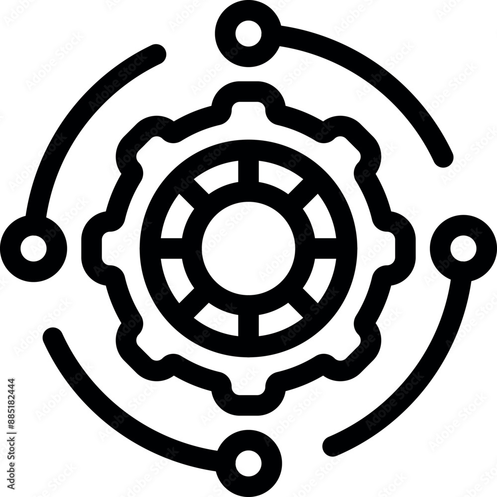 Poster gear mechanism connecting nodes representing the concept of automation process