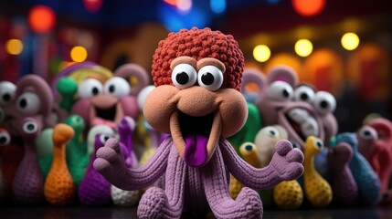 Crocheted octopus toy vibrant backdrop, handcrafted and adorable, Ai Generated  