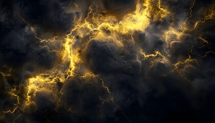 Black clouds with yellow lightning background