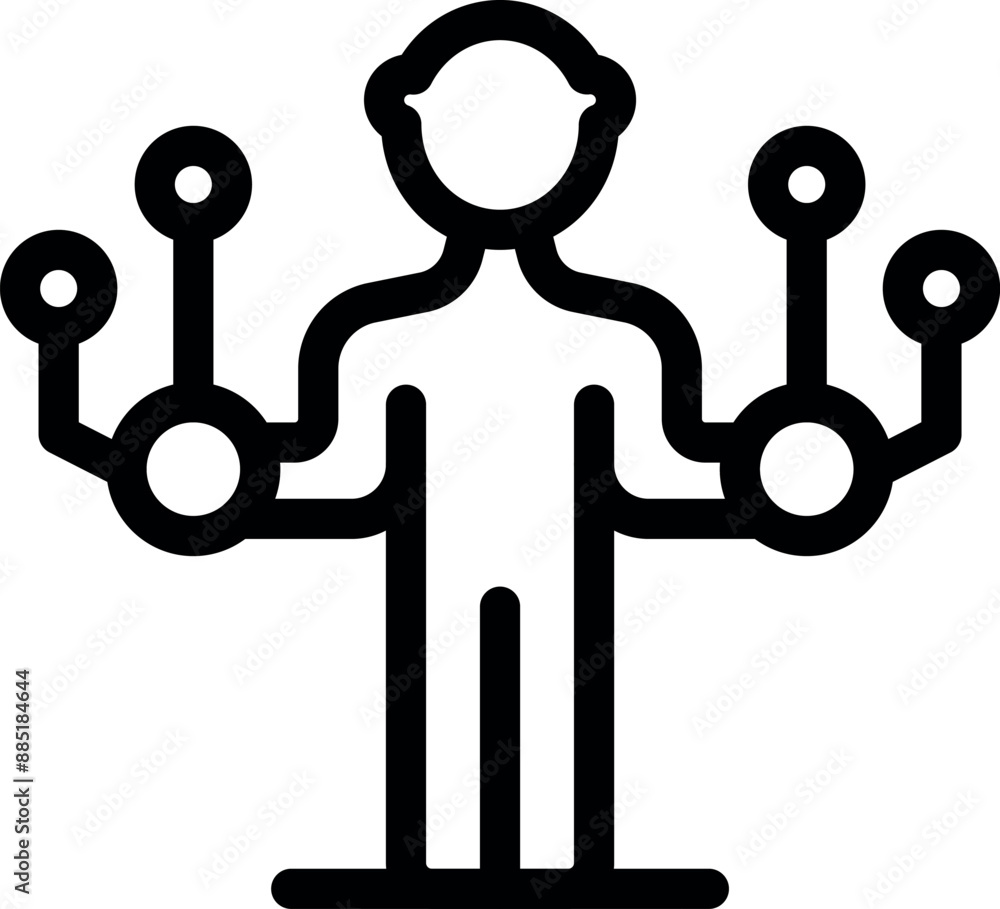 Poster line icon of a businessman managing data with artificial intelligence