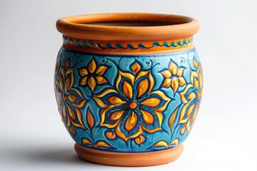 Obraz premium orange pot with a blue and yellow design