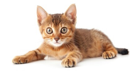 Obraz premium Cute Abyssinian kitten lying on the floor. Generate AI image