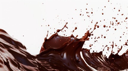 Fototapeta premium A bold splash of liquid chocolate forms an abstract masterpiece against a stark white background.